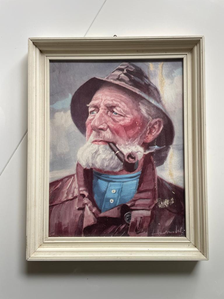 Vintage afbeelding Rokende Visser, Ophalen of Verzenden