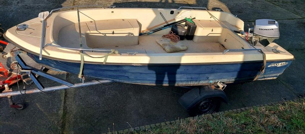 Boot Nicki 440 met Honda 15 pk buitenboordmotor, Ophalen, Gebruikt