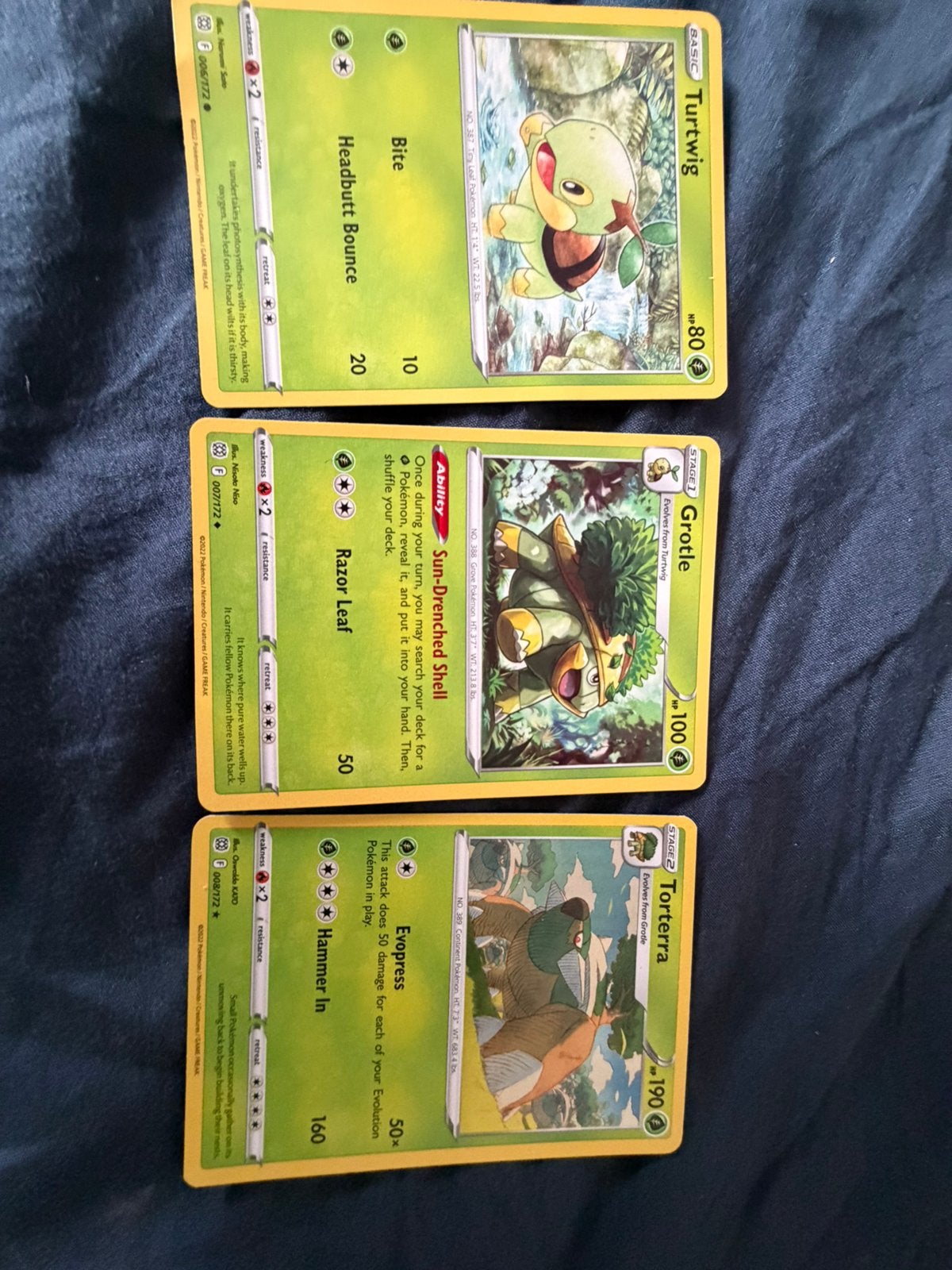 Pokémon Kaarten: Turtwig, Grotle, Torterra Set, Ophalen of Verzenden, Gebruikt, Meerdere kaarten