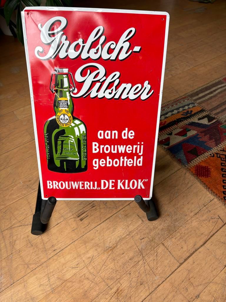 Vintage Grolsch Pilsener reclamebord - Brouwerij De Klok, Antiek en Kunst, Ophalen of Verzenden
