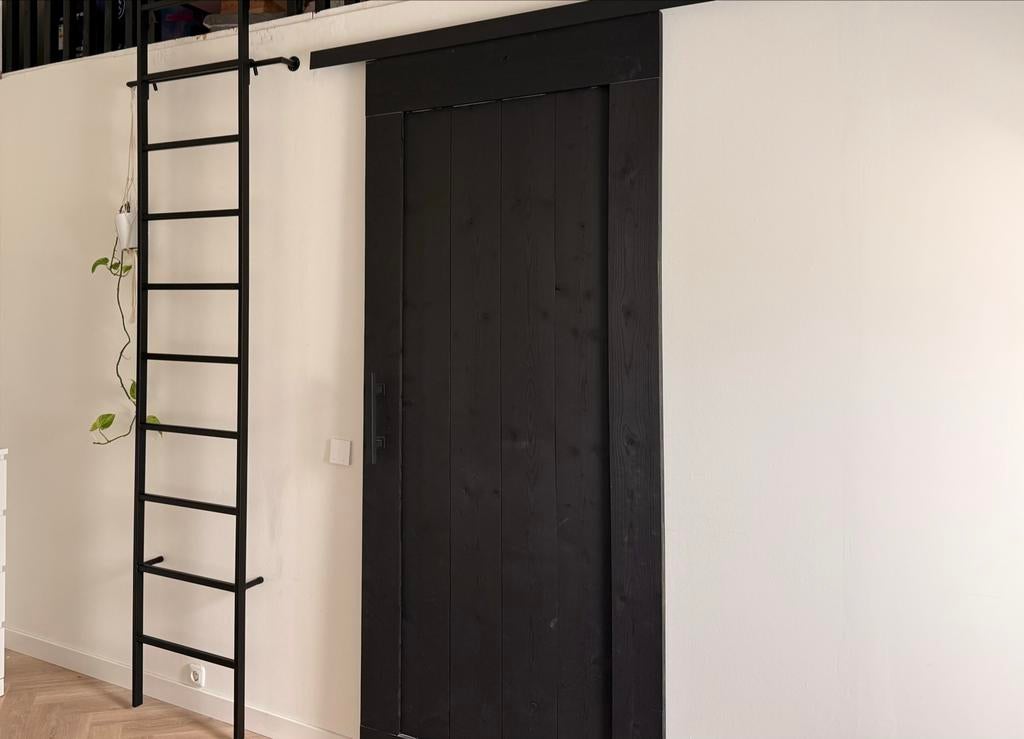 Zwarte Loftdeur Steigerhout 100x245cm met Schuifdeursysteem, Ophalen, 80 tot 100 cm, 215 cm of meer, Binnendeur