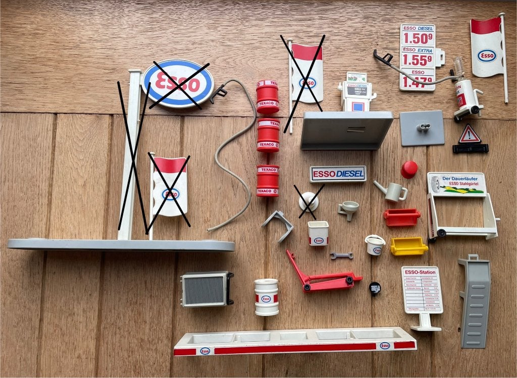 Vintage playmobil tankstation Esso - onderdelen, Ophalen of Verzenden, Gebruikt