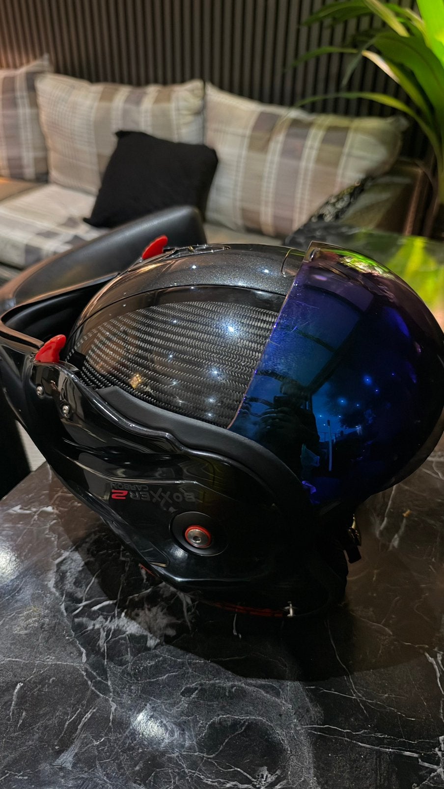 Boxxer Carbon 2 helm – Carbon/zwart – blauw vizier, Ophalen of Verzenden, Zo goed als nieuw