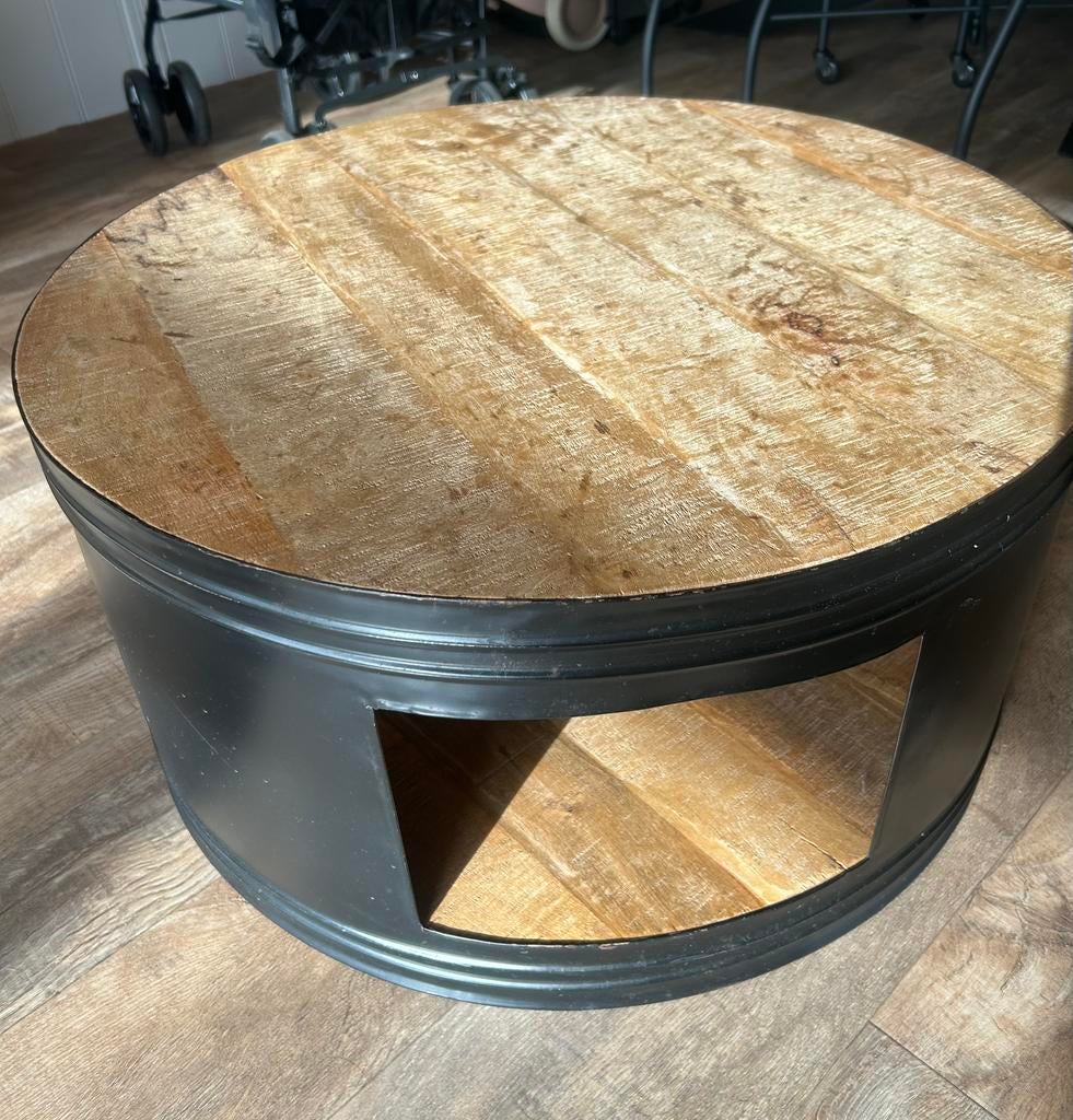 Salontafel met houten bovenblad 70cm rond 35cm hoog, Huis en Inrichting, Tafels | Salontafels, Ophalen, 100 tot 150 cm, 50 tot 100 cm