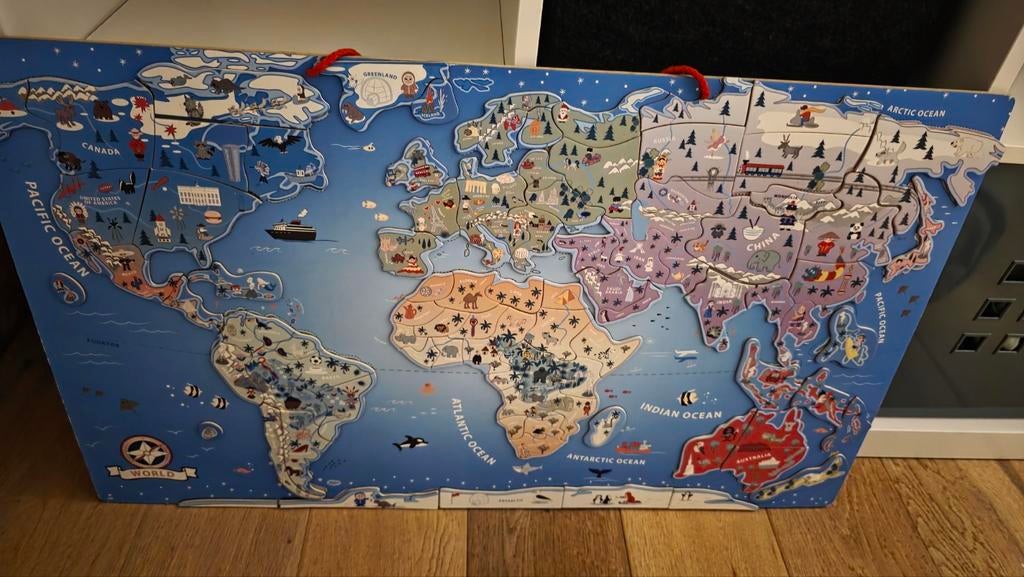 Magnetische Wereldkaart Puzzel - Compleet & Netjes, Ophalen of Verzenden, Meer dan 50 stukjes, Zo goed als nieuw, 4 tot 6 jaar