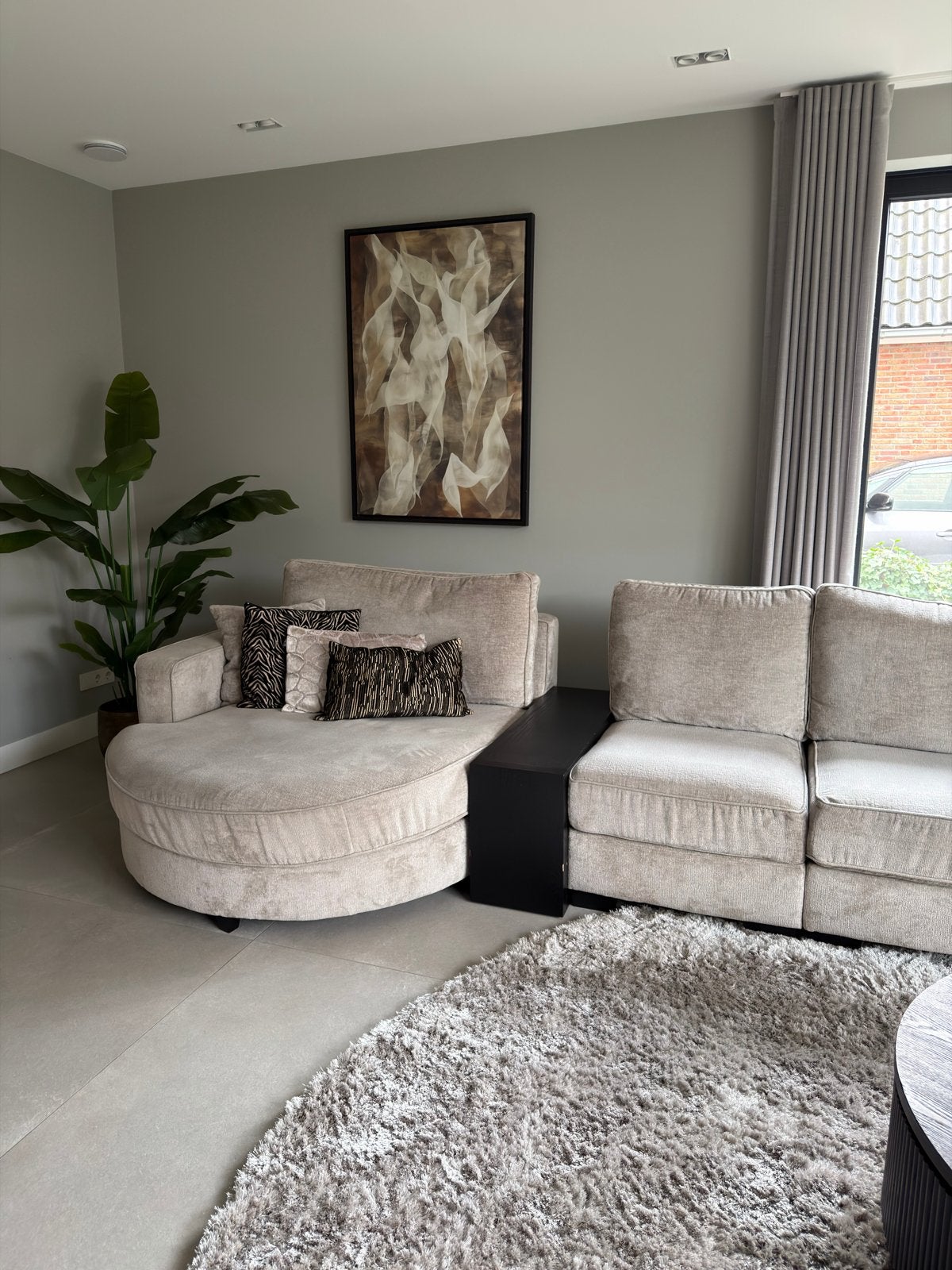 Luxe hoekbank met chaise longue en ronde fauteuil, Ophalen, 250 tot 300 cm, Hoekbank, 75 tot 100 cm