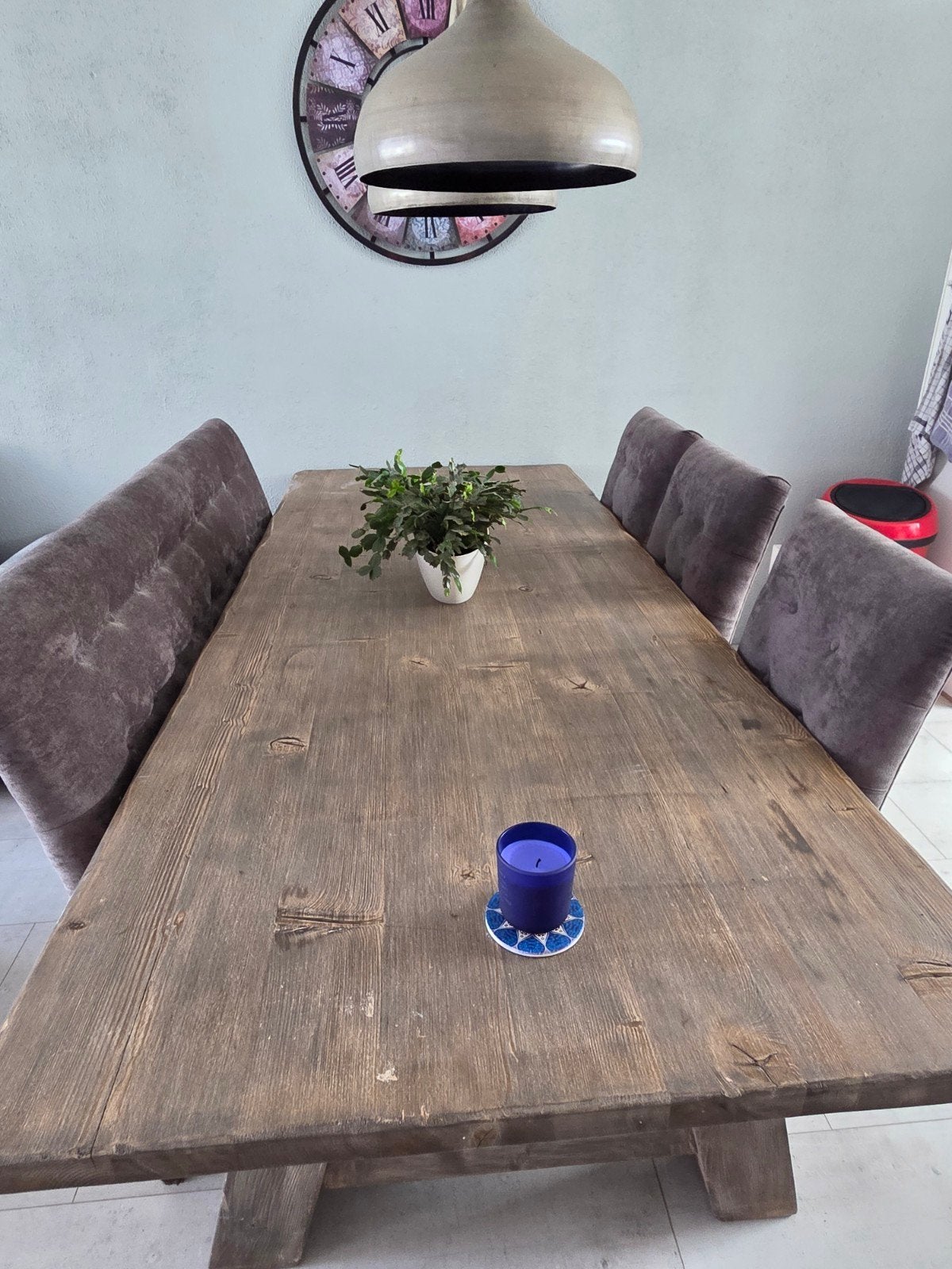 Robuuste houten eettafel - 240x96 cm, Ophalen, Gebruikt, 200 cm of meer, 50 tot 100 cm