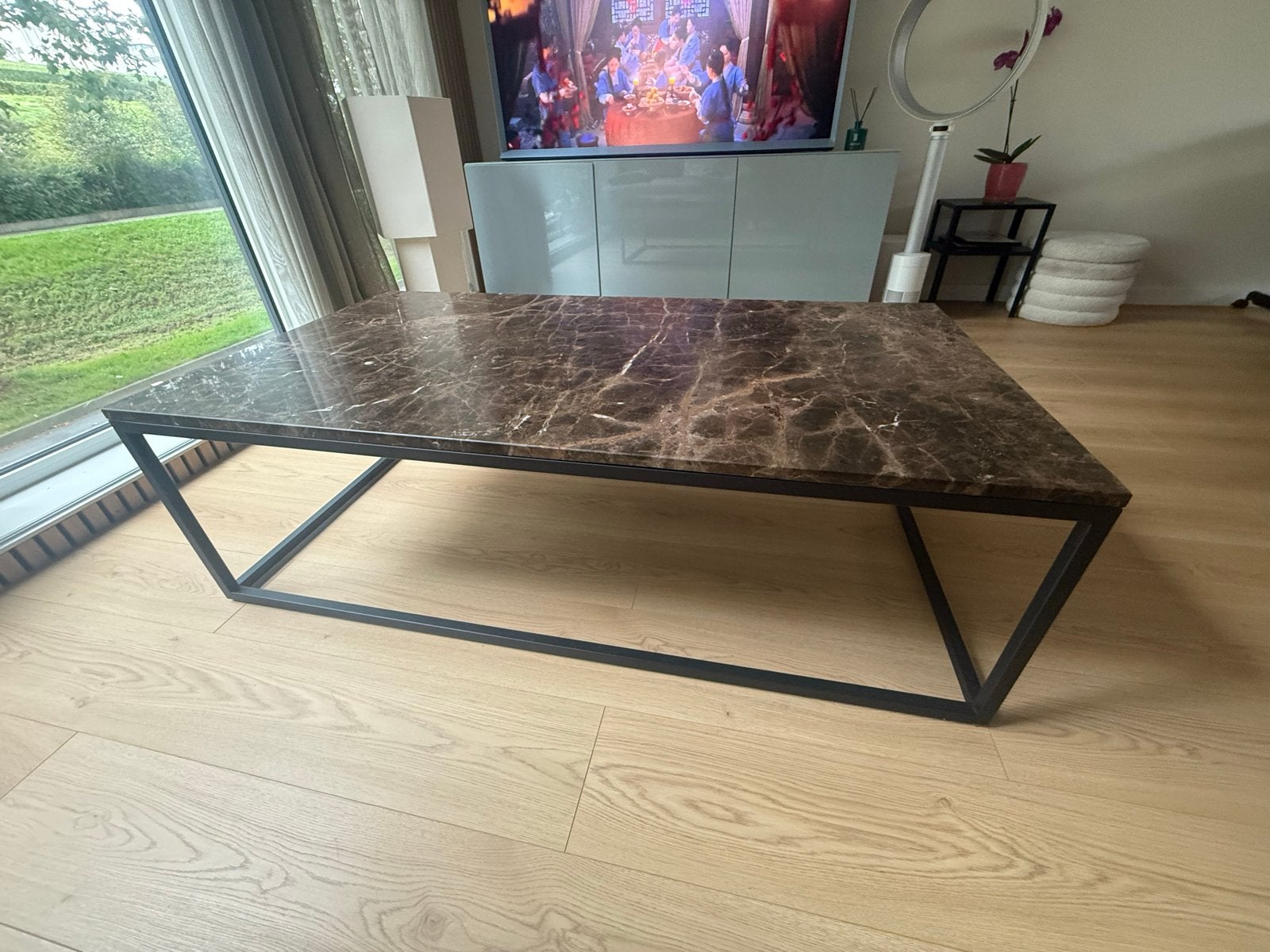 Richmond Interiors Salontafel Marmer Bruin/Zwart, 100 tot 150 cm, Zo goed als nieuw, Metaal, 50 tot 100 cm