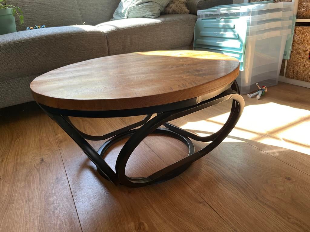 Ronde salontafel hout en metaal - Diameter 66 cm, Huis en Inrichting, Tafels | Salontafels, Ophalen, Gebruikt, Rond, 50 tot 100 cm