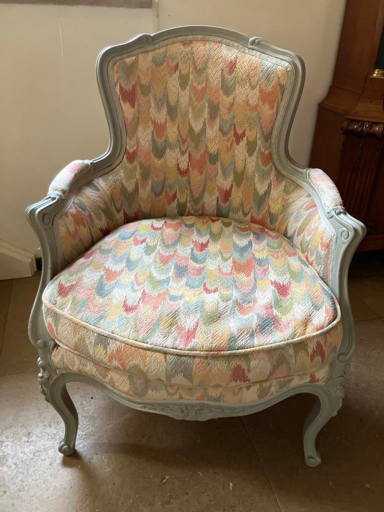 Vintage fauteuil met kleurrijke bekleding, Ophalen
