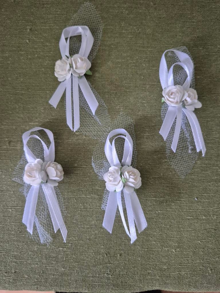 4x Nieuwe Witte Bruiloft Broches met Rozen en Tule, Overige materialen, Wit, Minder dan 4 cm, Nieuw