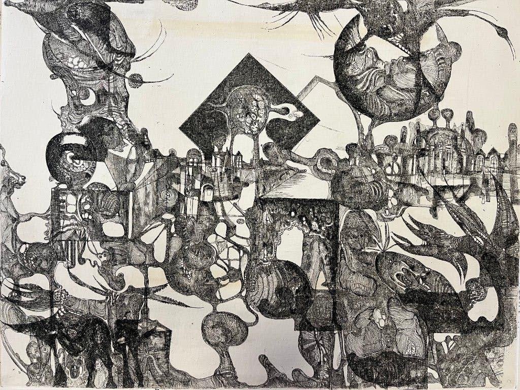 zeefdruk abstract/surrealisme, Antiek en Kunst, Kunst | Litho's en Zeefdrukken, Origineel, Verzenden, Portret en Figuren, Zeefdruk