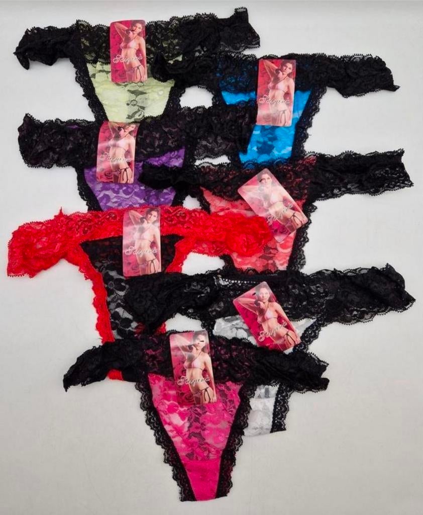 Partij strings met kanten rand 48 stuks € 0,40 p.st., Kleding | Dames, Ondergoed en Lingerie, Ophalen of Verzenden