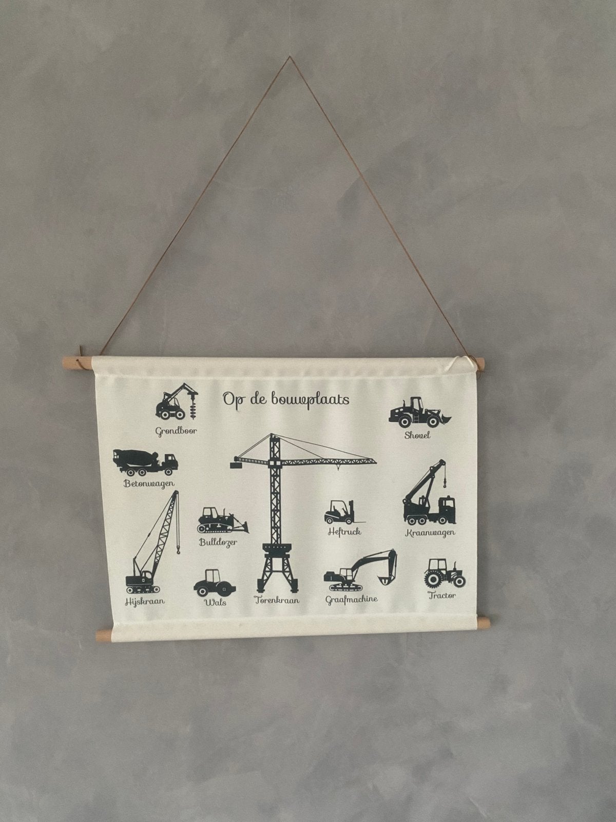Textielposter Op de Bouwplaats 45 x 60 cm, Ophalen, Zo goed als nieuw