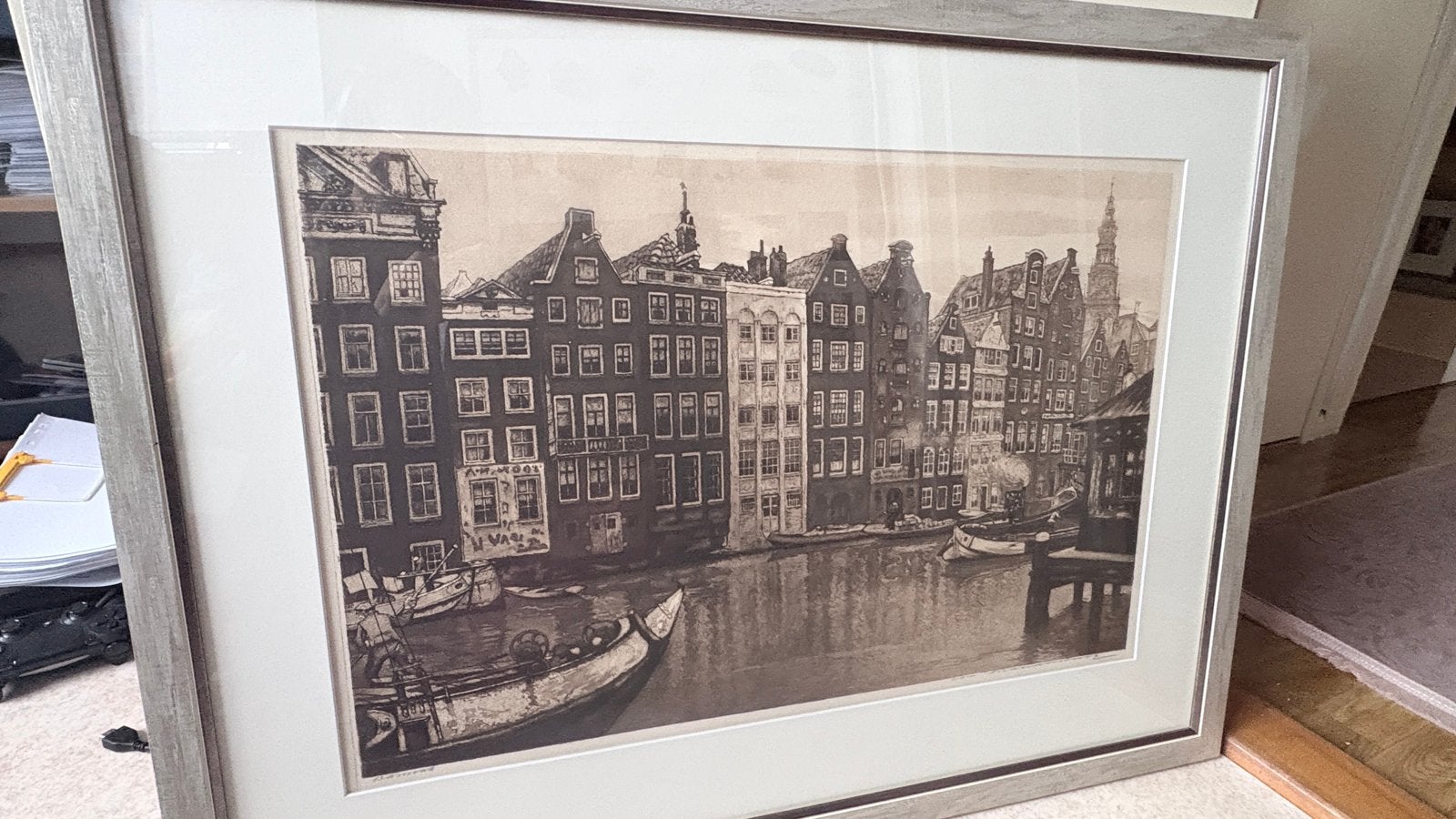 Cornelis Brandenburg - Amsterdam - Damrak, Antiek en Kunst, 63 cm, Ets, Stadsgezicht, 84 cm