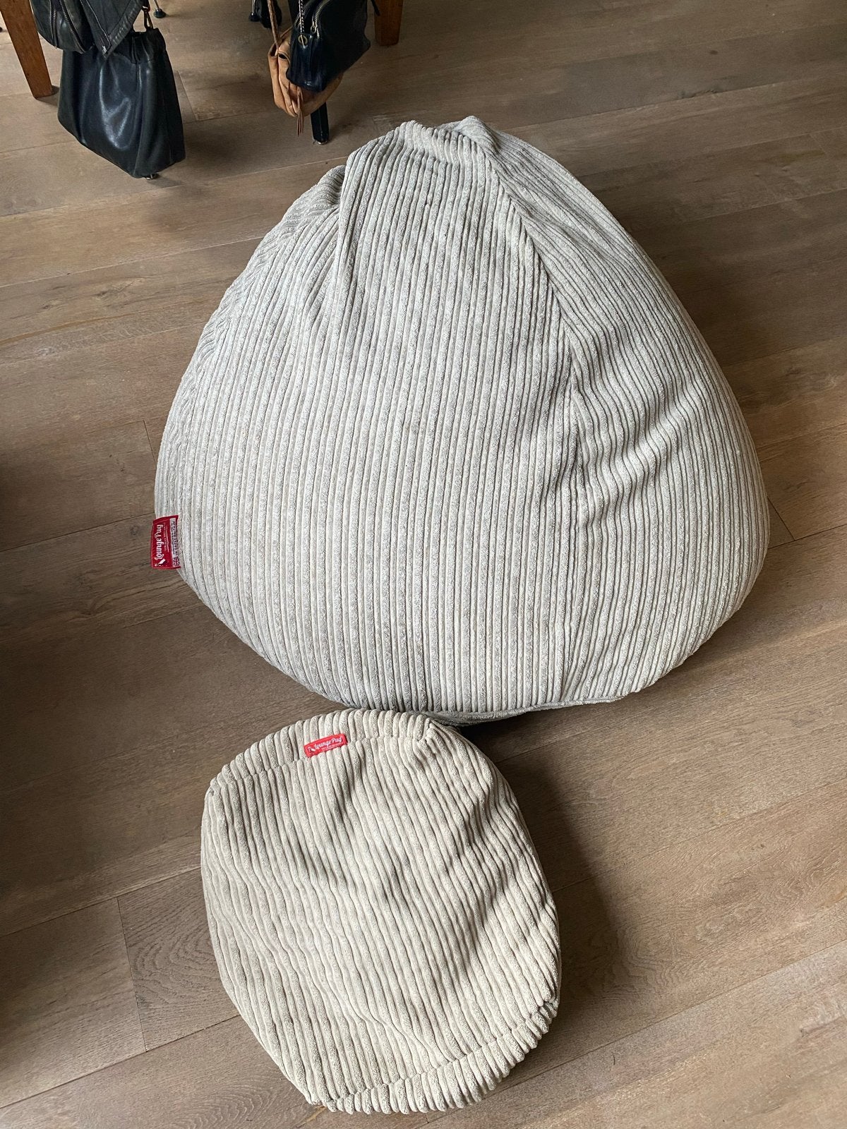 Lounge Pug Zitzak en voetenbankje - ribfluweel beige, Ophalen, Gebruikt, Beige, Zitzak