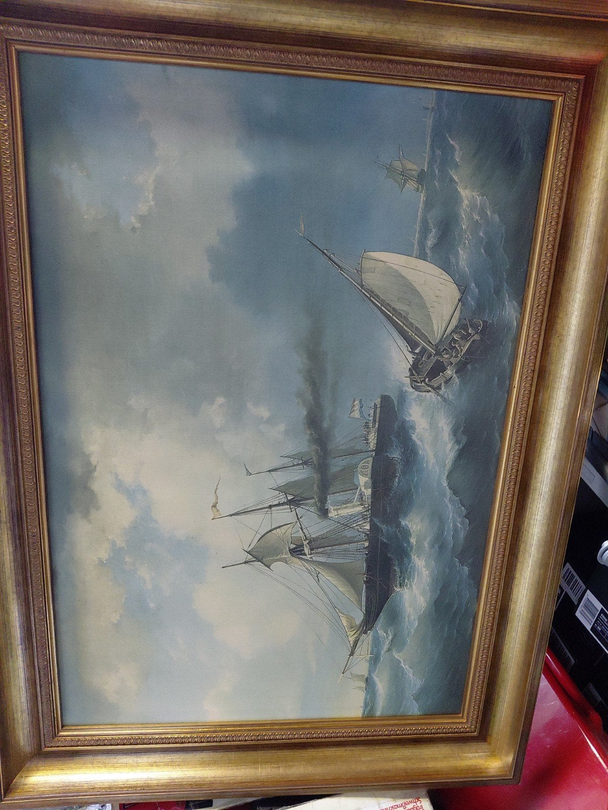 Maritiem Schilderij: Schepen op woelige zee, Ophalen of Verzenden