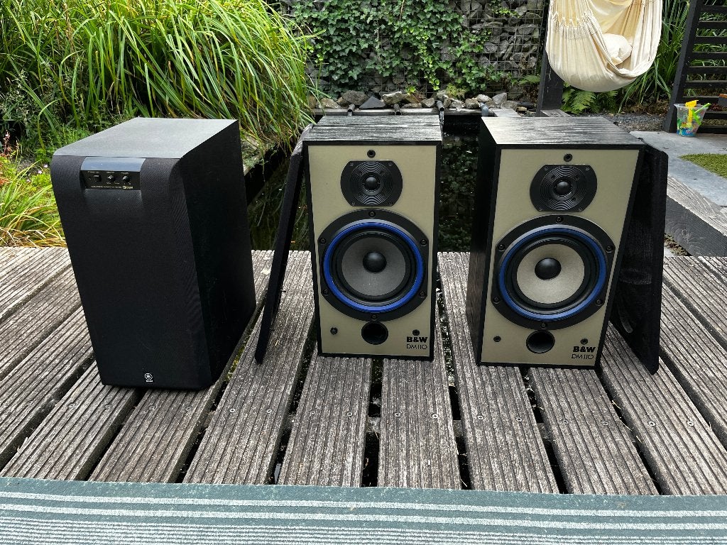 GRATIS set Bowers & Wilkins DM110 + Yamaha YST-SW80 sub, Audio, Tv en Foto, Ophalen, Gebruikt, Speakerset, 60 tot 120 watt