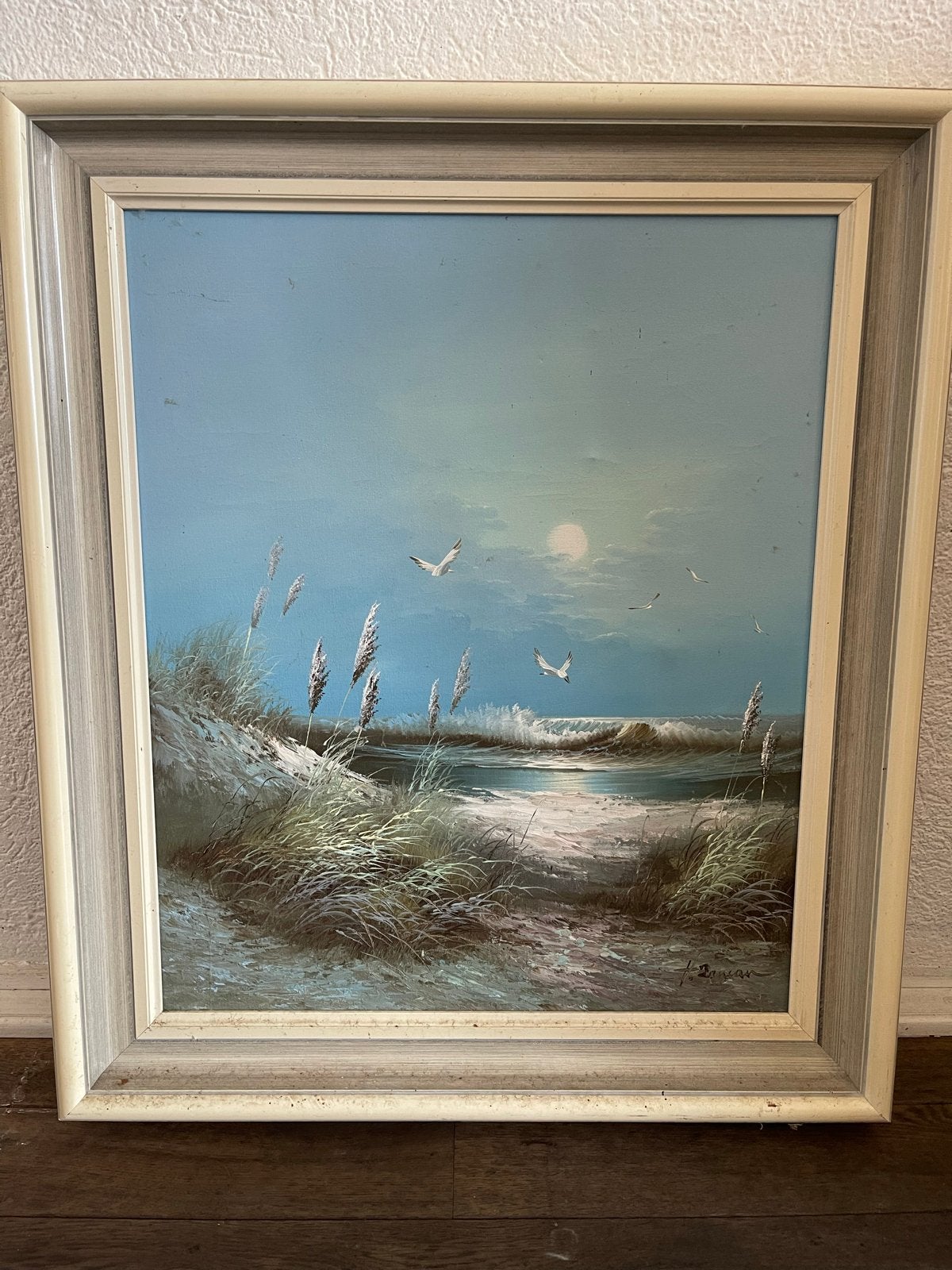 Olieverf Schilderij op Linnen strand landschap - Gesigneerd, Maritiem / water, Doek, Realistisch, Ophalen of Verzenden