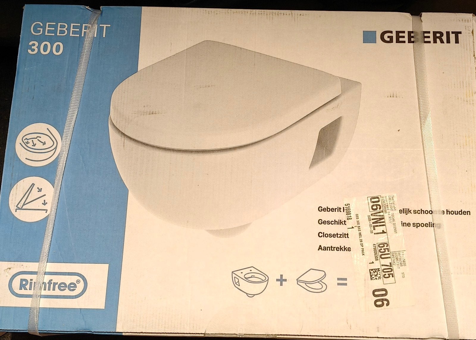 Geberit 300 Rimfree Wandcloset met Zitting, Doe-het-zelf en Verbouw, Ophalen, Nieuw, Toilet
