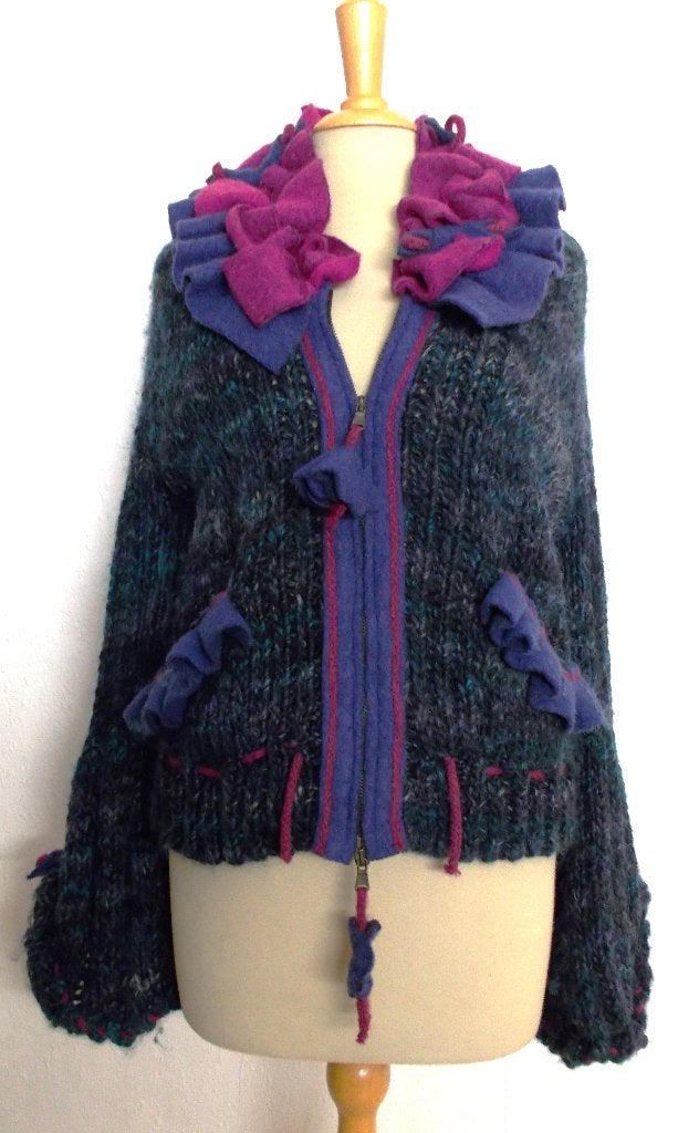 Apart wollen vest met vilten kraag van Save The Queen! M, Verzenden, Zo goed als nieuw, Maat 38/40 (M), Meerkleurig