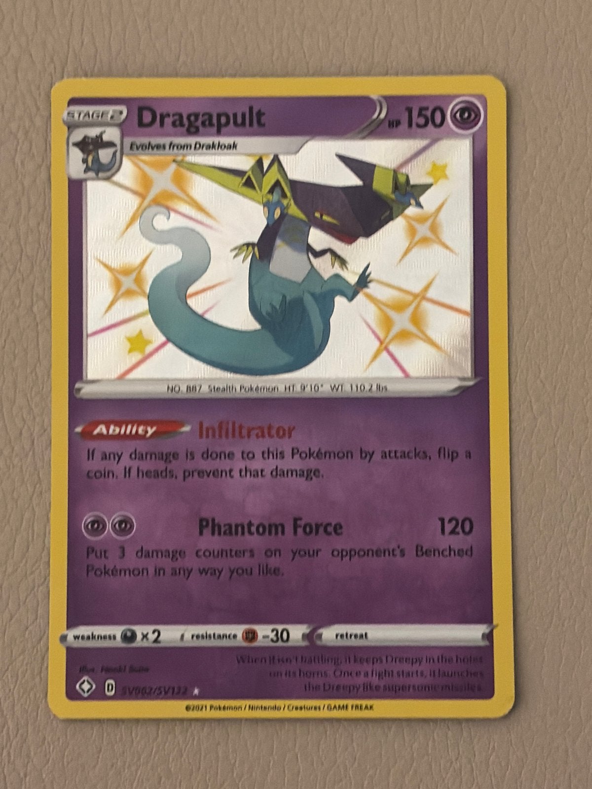 Dragapult SV062/SV122 Shining Fates Pokémon Kaart, Ophalen of Verzenden, Zo goed als nieuw, Losse kaart, Foil