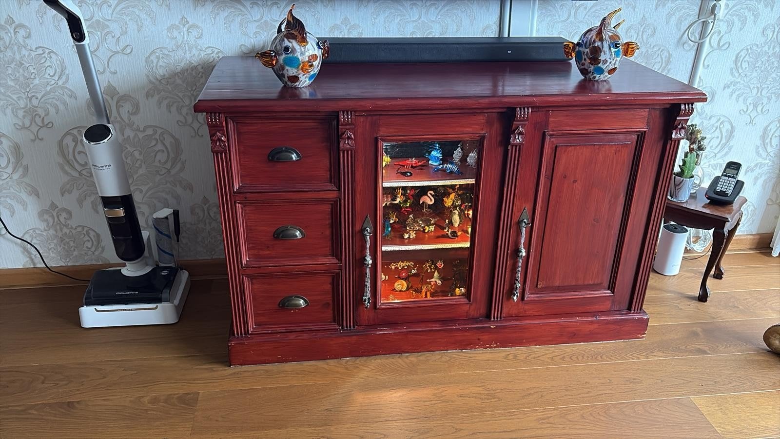 Klassiek dressoir met lades en vitrinekast, Ophalen, Gebruikt, 100 tot 150 cm, Klassiek