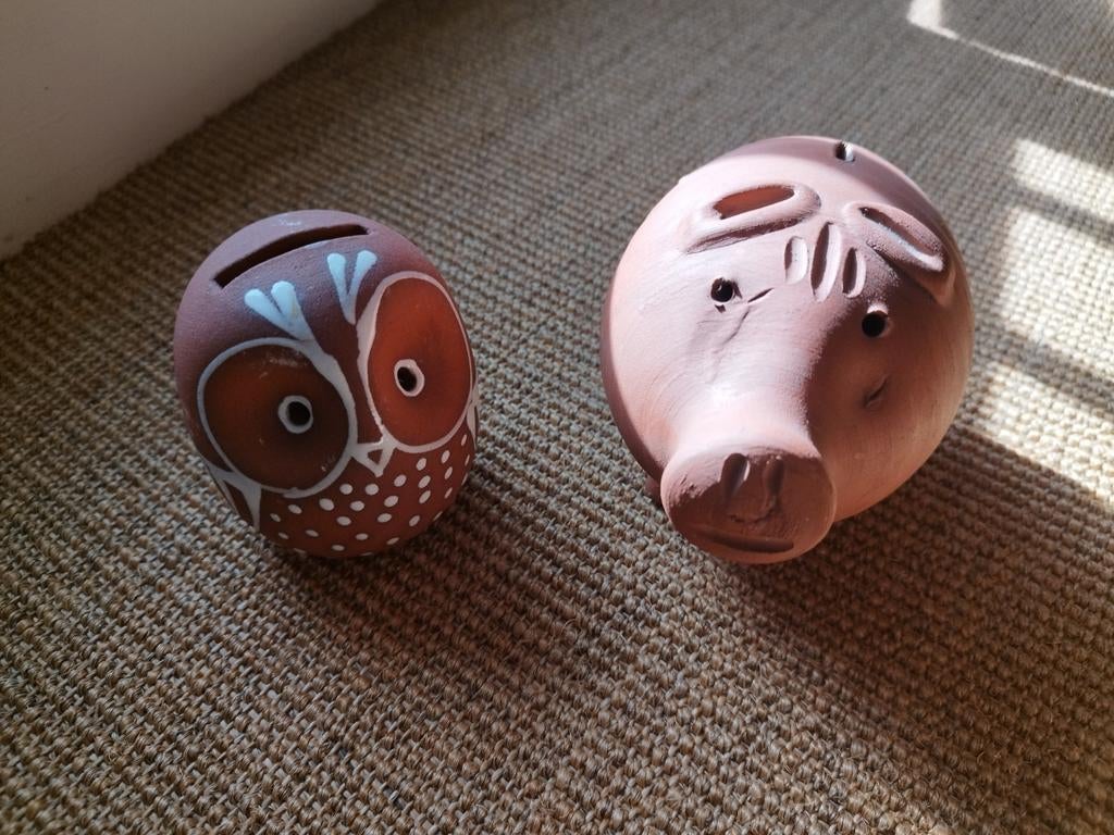 Aardewerken terracotta spaarvarken en -uil, Dieren en Toebehoren, Ophalen of Verzenden