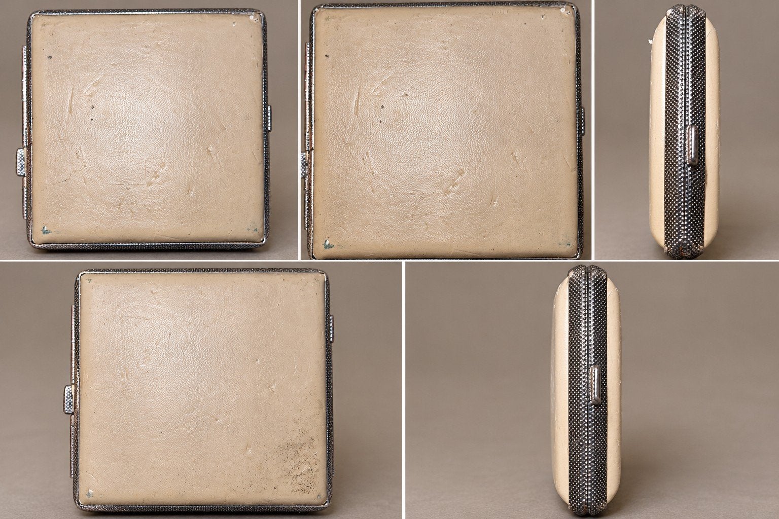 Vintage tabaksdoosje crème met zilverkleurige rand – retro, Ophalen of Verzenden, Huis en Inrichting