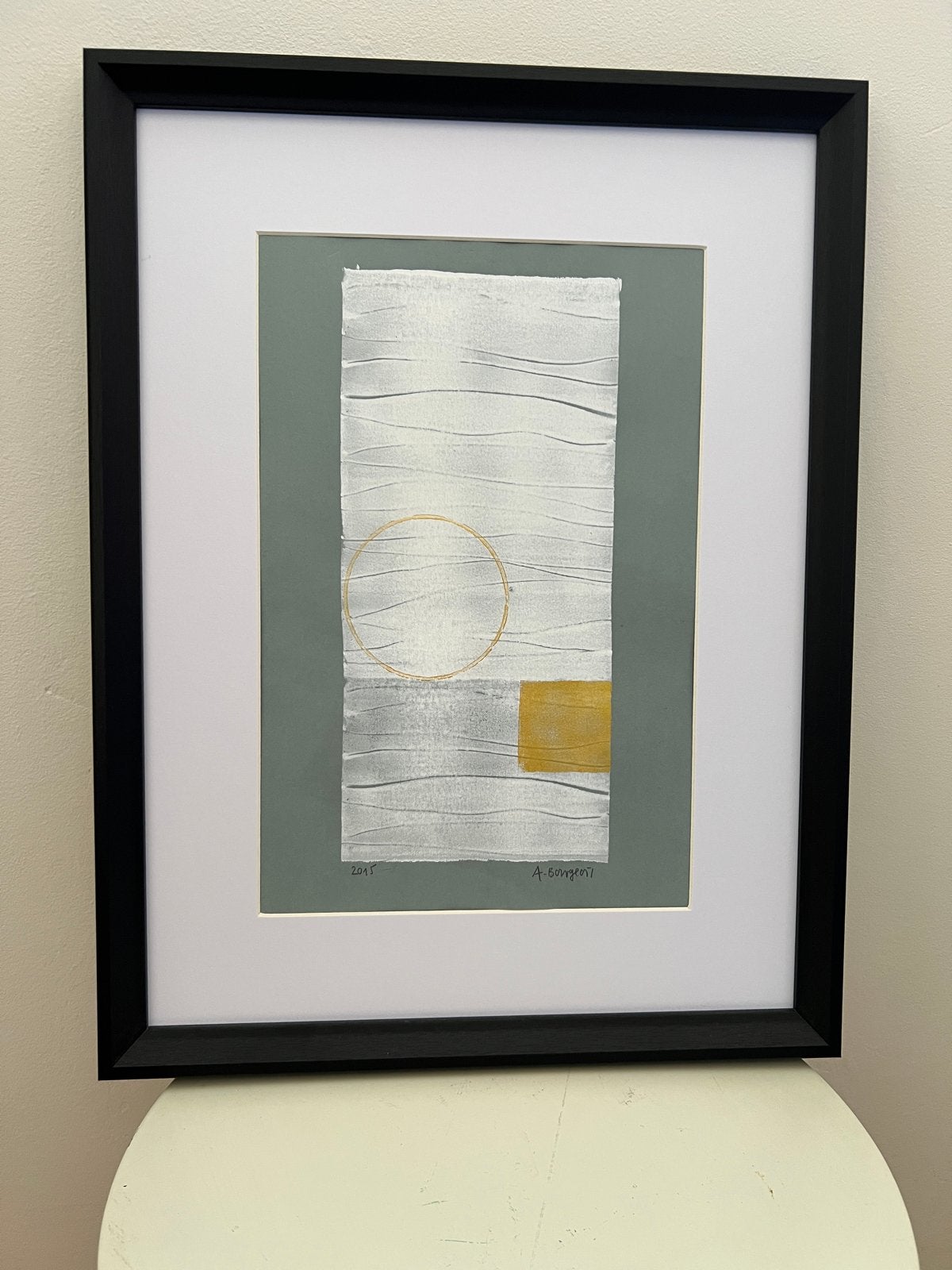 Abstract Zeefdruk 2015 - Goudkleurige Inkt, Gesigneerd, Ophalen of Verzenden, Abstract, Zeefdruk