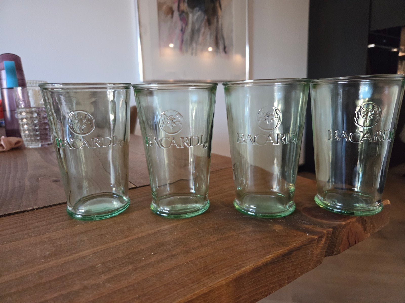 Set van 4 Bacardi glazen - Groen glas, Ophalen, Overige merken, Groen, Glas