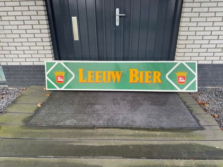 Vintage Leeuw Bier Reclamebord - Groot Formaat, Ophalen, Gebruikt, Reclamebord, Plaat of Schild, Leeuw