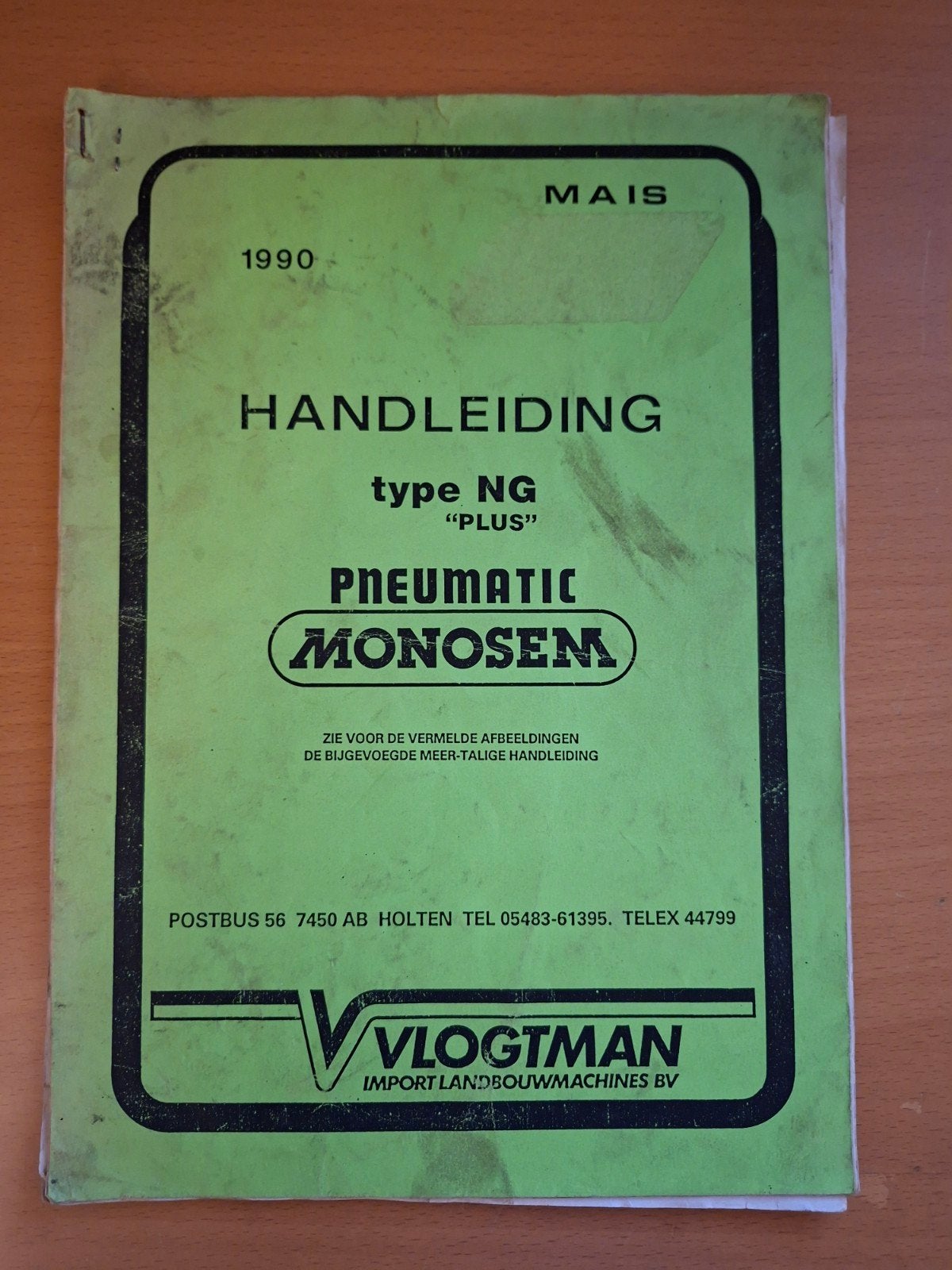 Handleiding Mais Monosem Pneumatic type NG "PLUS" 1990, Boeken, Ophalen of Verzenden, Gelezen, VLOGTMAN Import Landbouwmachines BV