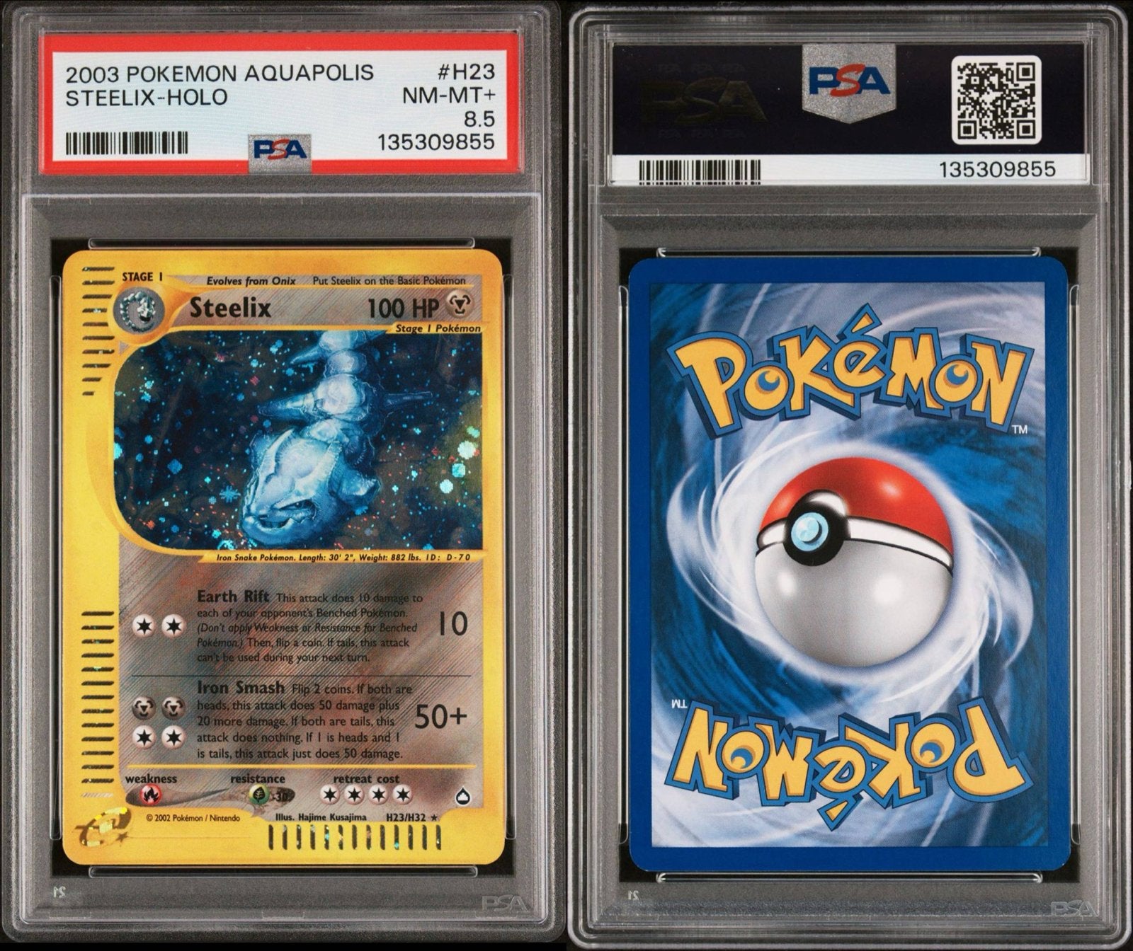 Steelix | Aquapolis | Holo H23 | PSA 8.5 Mint, Ophalen, Nieuw, Losse kaart, Foil