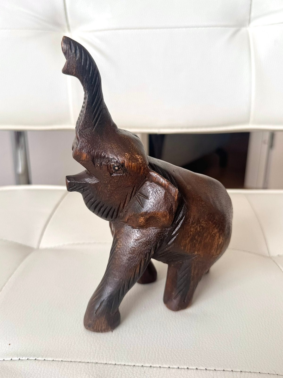 Vintage houten olifant beeldje bruin, Verzenden, Gebruikt, Dier