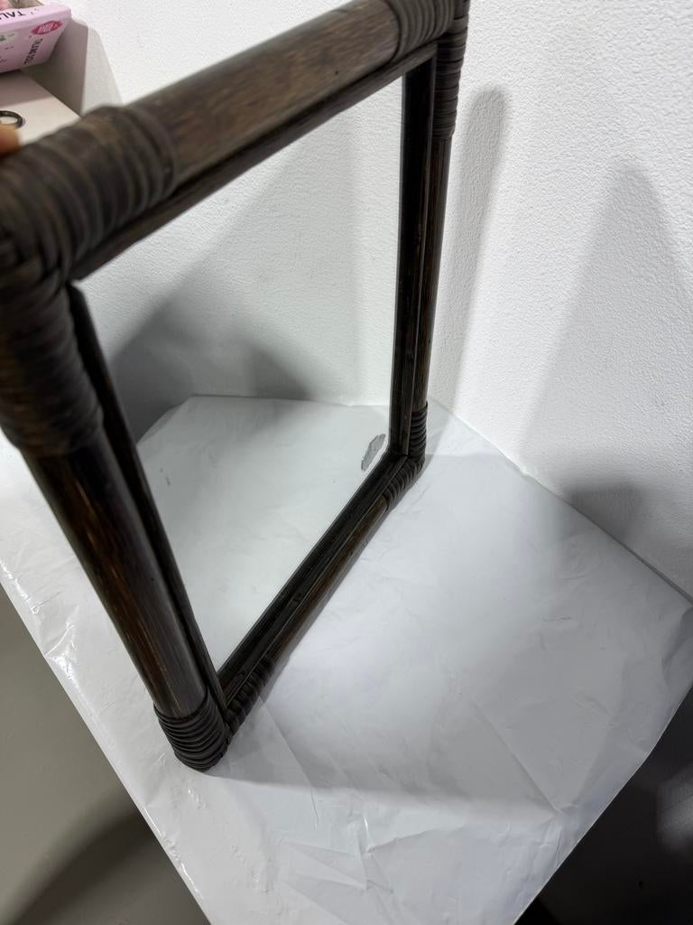 Vintage Bamboe Spiegel - Rechthoekig, Ophalen of Verzenden, Gebruikt, Rechthoekig, 50 tot 75 cm