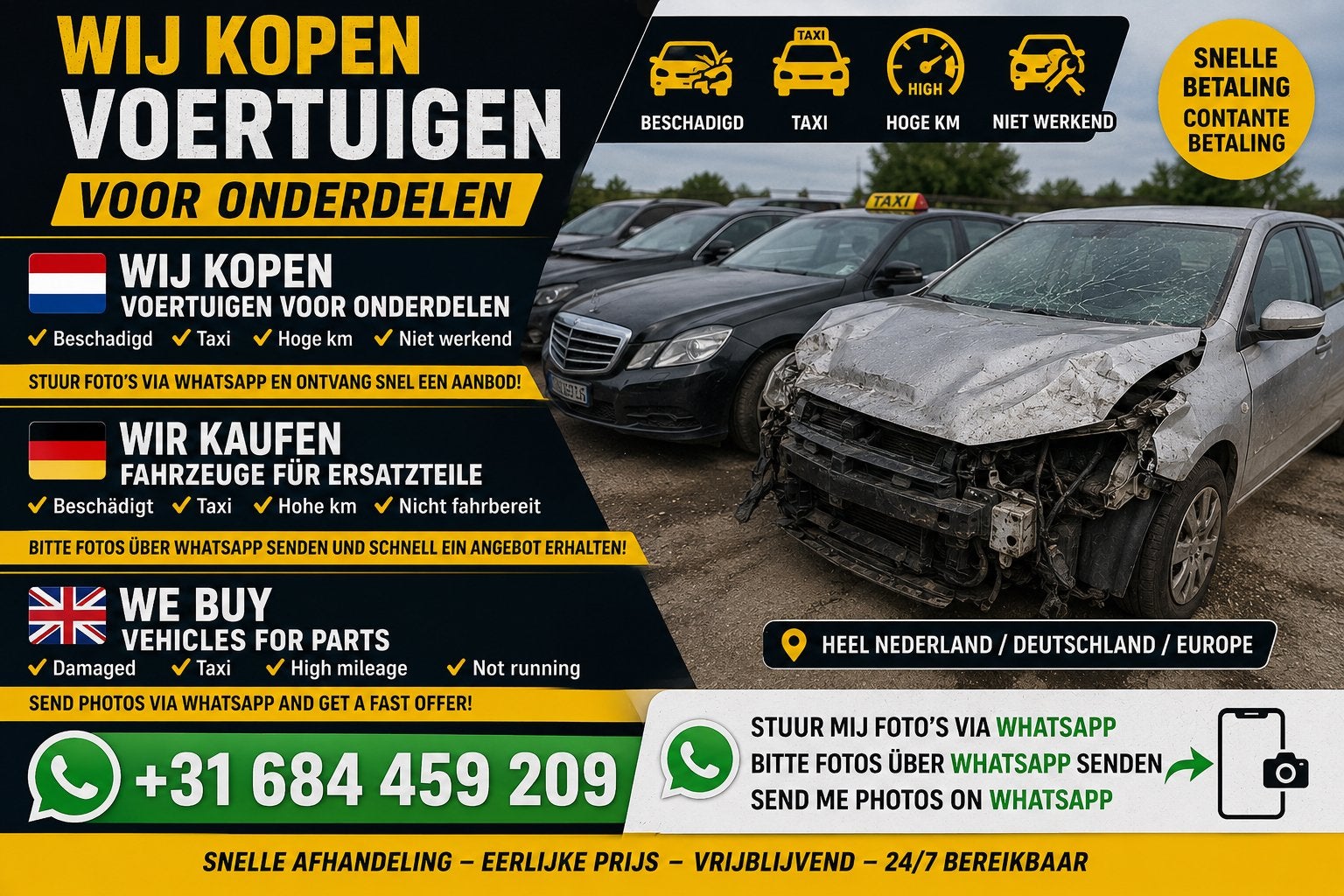 Wij kopen voertuigen voor onderdelen/We Buy Vehicles for Par