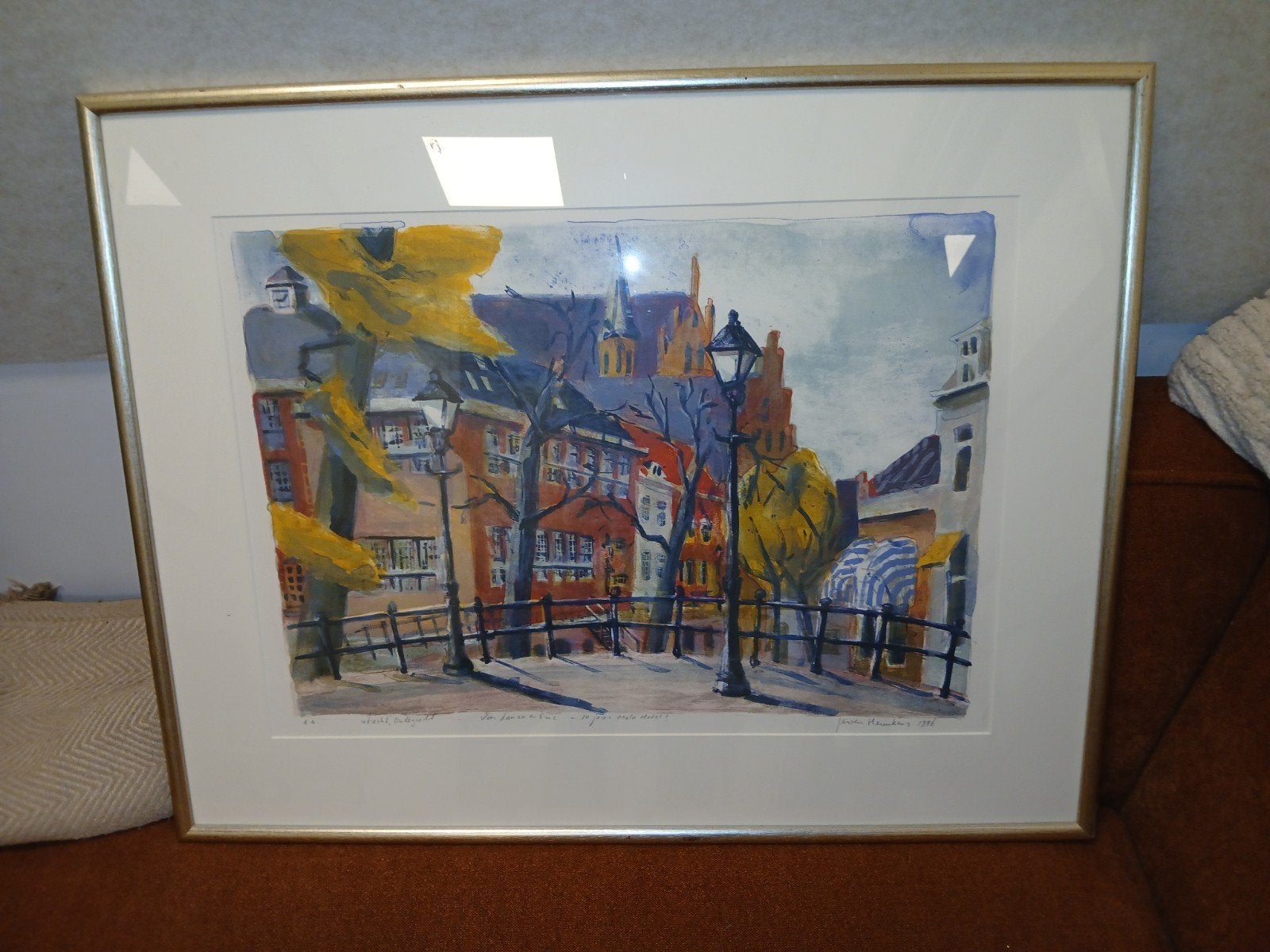 Drie etsen met Utrechtse stadsgezichten van Jeroen Hermkens, Antiek en Kunst, Ophalen, Ingelijst, Stadsgezicht, 1950 - 1999