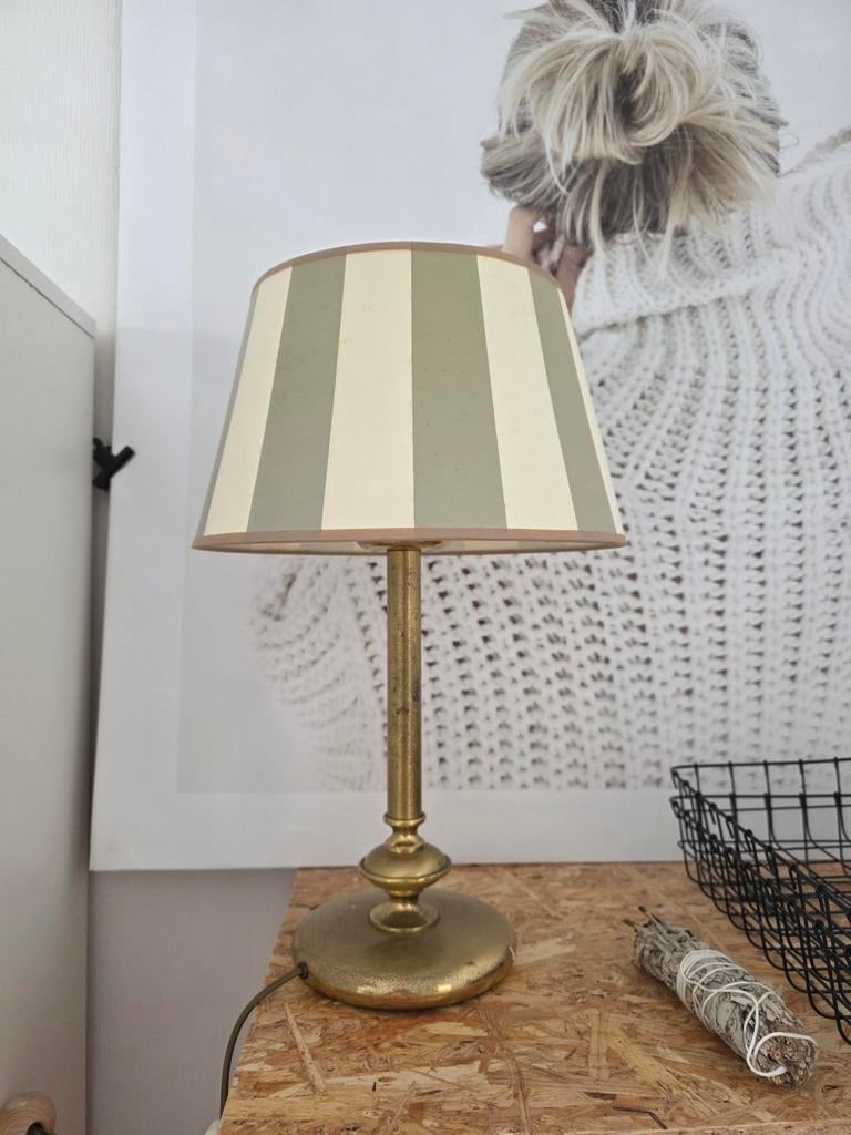 Vintage tafellamp met gestreepte kap, Antiek en Kunst, Ophalen