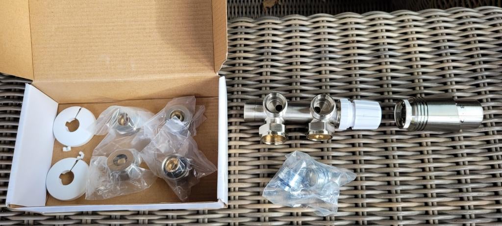 Thermostatisch Onderblokset Haaks Rechts Rvs Look, Minder dan 30 cm, Radiator, Nieuw, Minder dan 60 cm