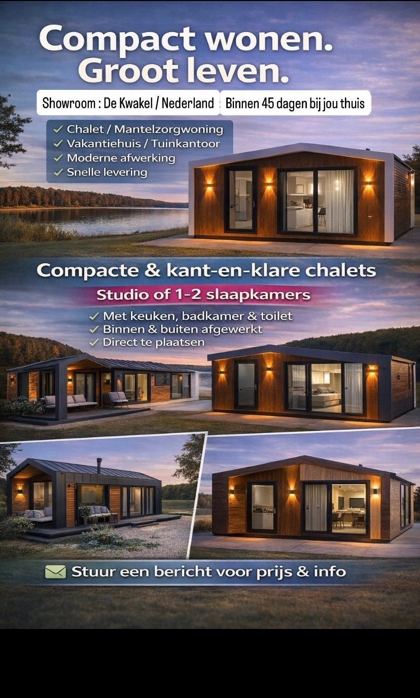 Nieuwe Tiny House / Chalet | Kant-en-Klaar, Tuin en Terras, Tuinhuizen, Ophalen of Verzenden, Nieuw, Tuinhuis, 3 ramen of meer