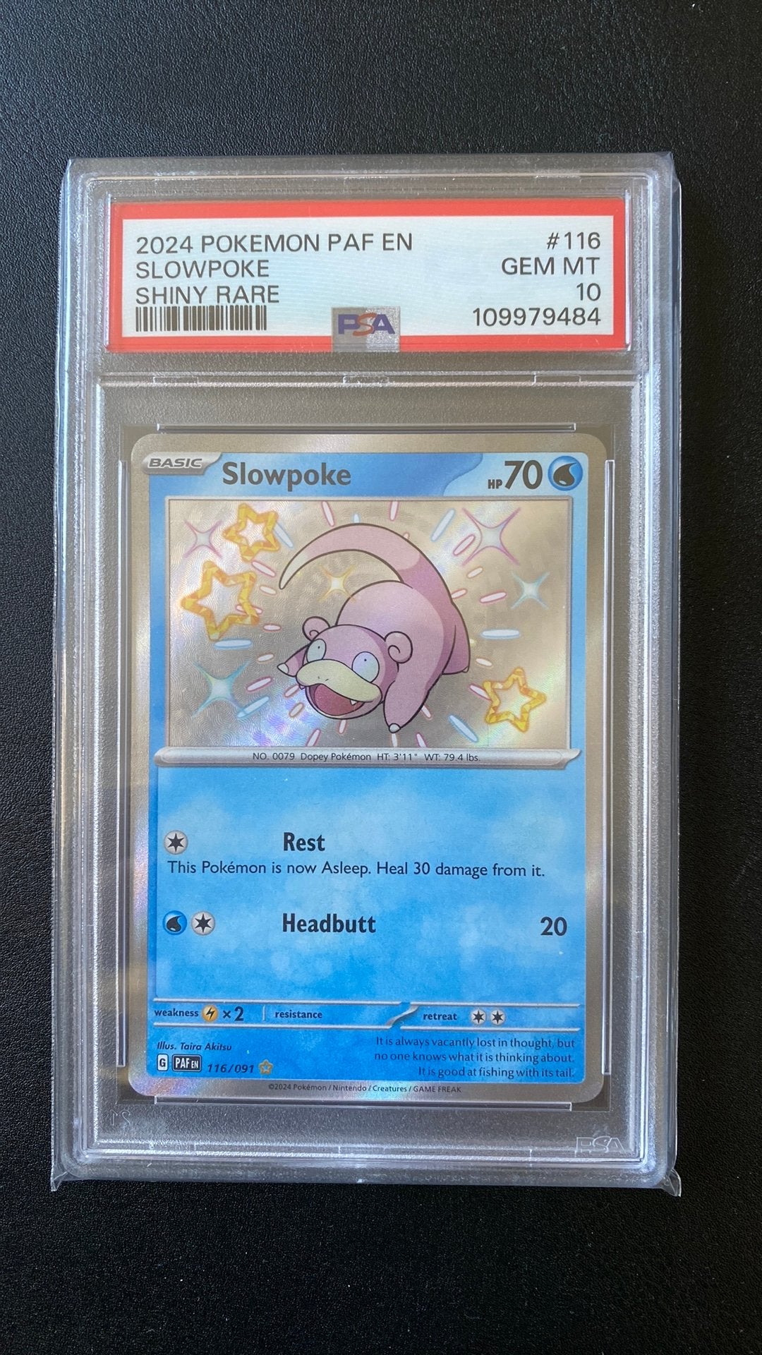 Pokemon slowpoke 116 psa 10 shiny rare paldean fates pop 189, Ophalen of Verzenden, Nieuw, Losse kaart