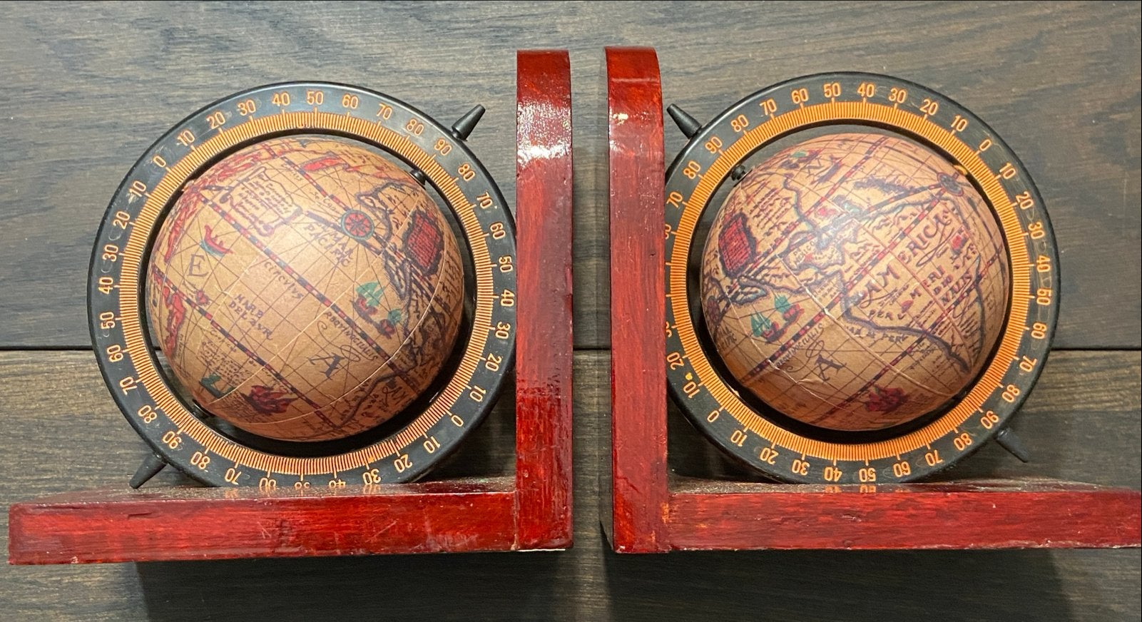 Vintage Boekensteunen met Draaiende Globes - Jaren '60, Ophalen of Verzenden