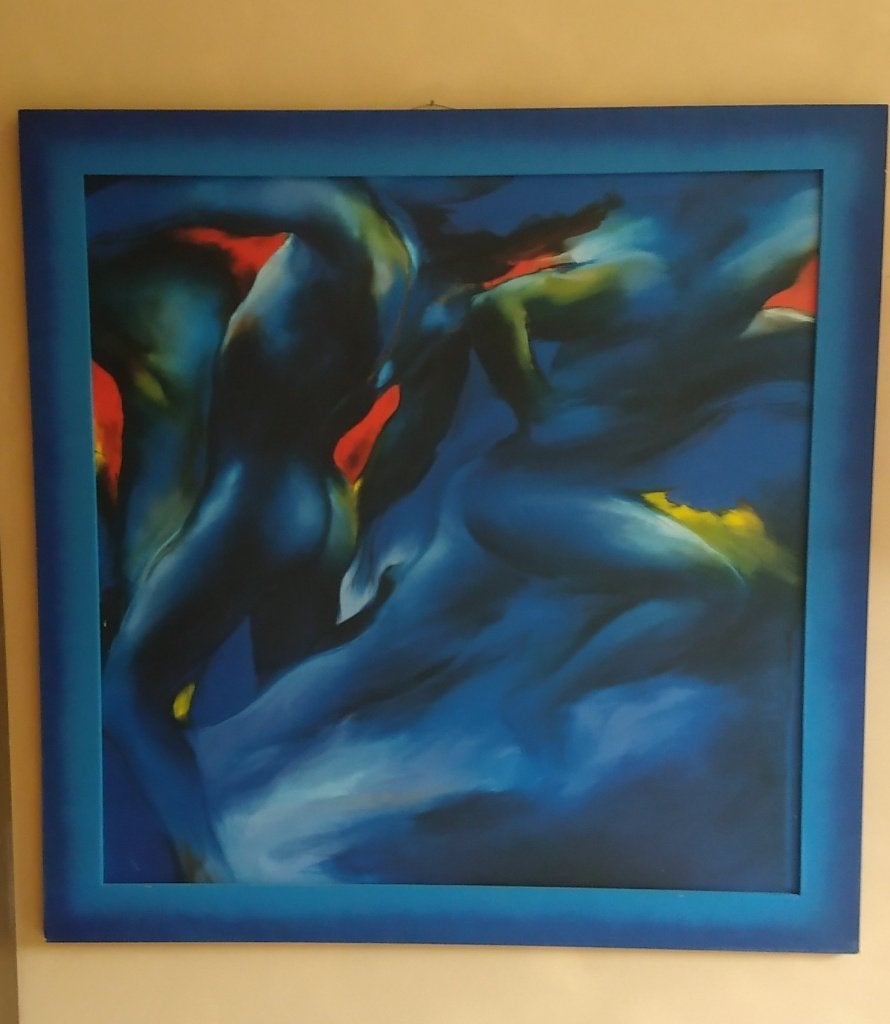 schilderij hout,  Daniel Gassler "Runner",  volgnr 4, Antiek en Kunst, Kunst | Schilderijen | Modern, Ophalen of Verzenden, Hout