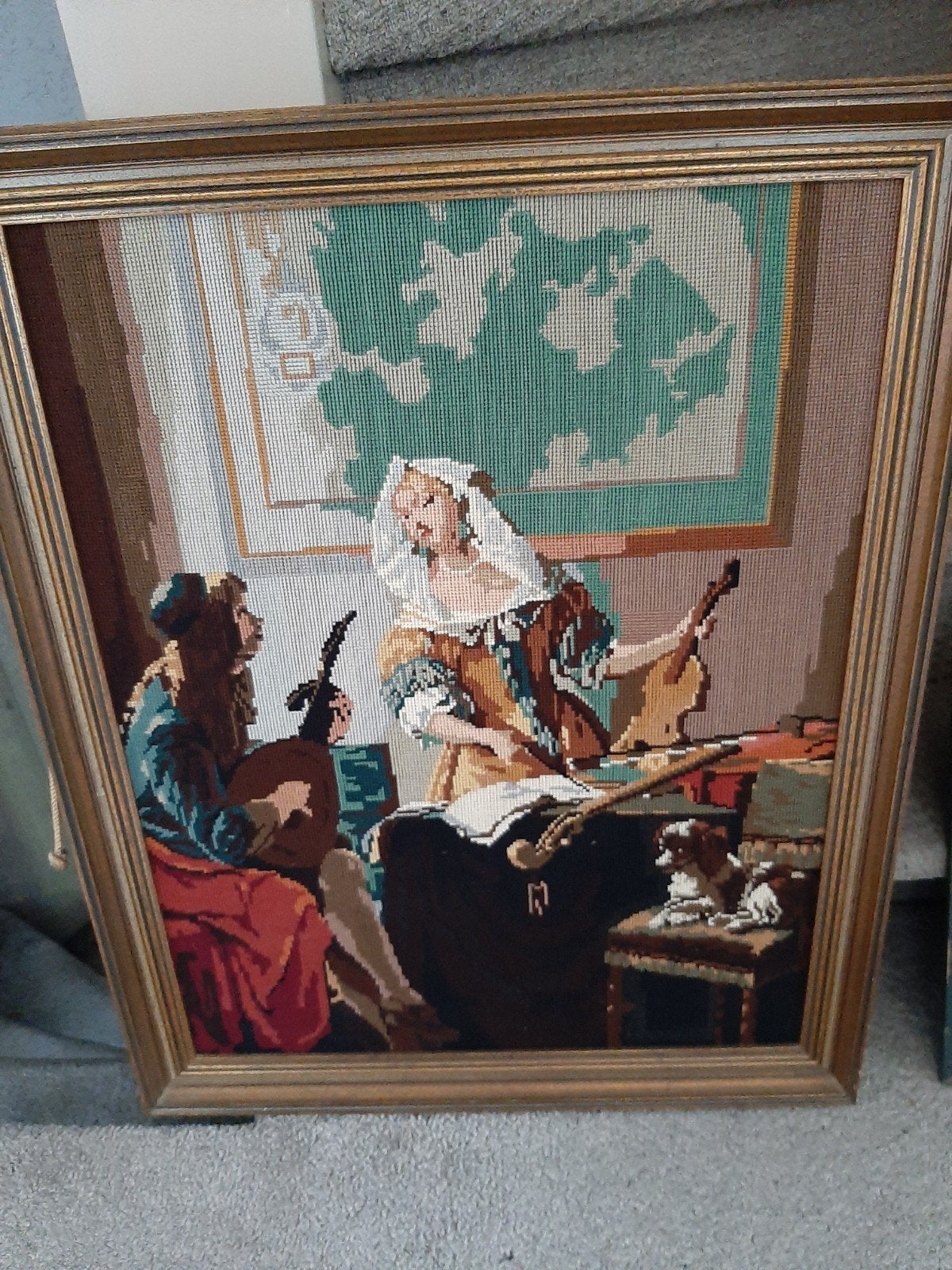 Vintage Gobelin Wandtapijt - Muzikanten met Hond, Ophalen, 50 – 75, Gebruikt, Overige typen