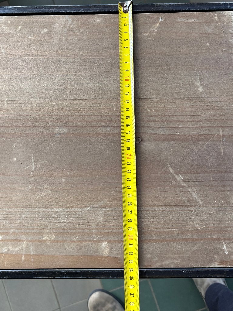 2 hoge metalen bijzettafels met houten blad  CS27106, Huis en Inrichting, Ophalen, Minder dan 55 cm, Gebruikt, Metaal of Aluminium