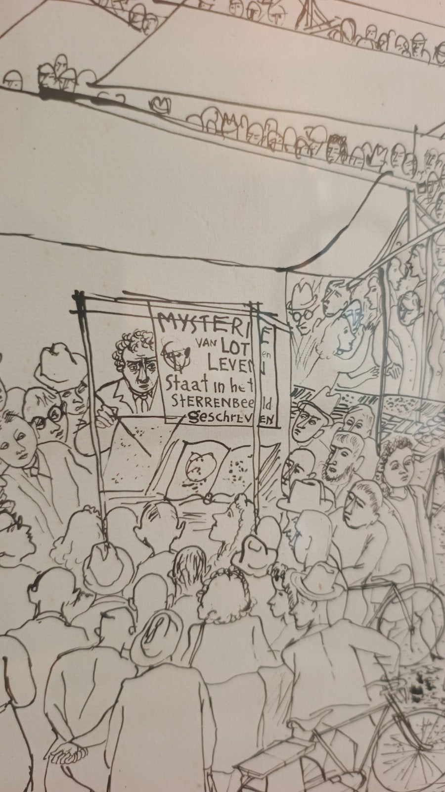 Originele pentekening Charles Eyk - Markt in Eindhoven 1948, Antiek en Kunst, Kunst | Tekeningen en Foto's, Ophalen of Verzenden