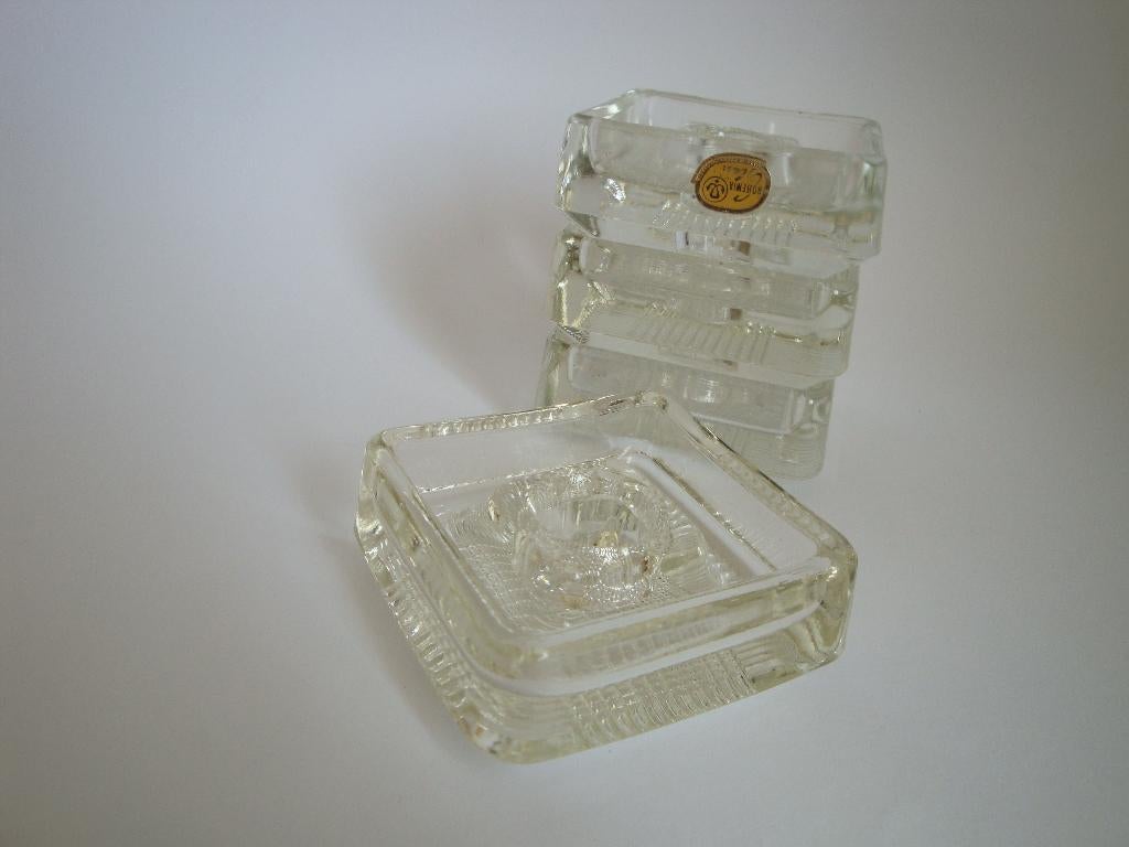vintage 5x glas kandelaar bohemia glass vierkant '70, Overige materialen, Overige kleuren, Ophalen of Verzenden, Zo goed als nieuw