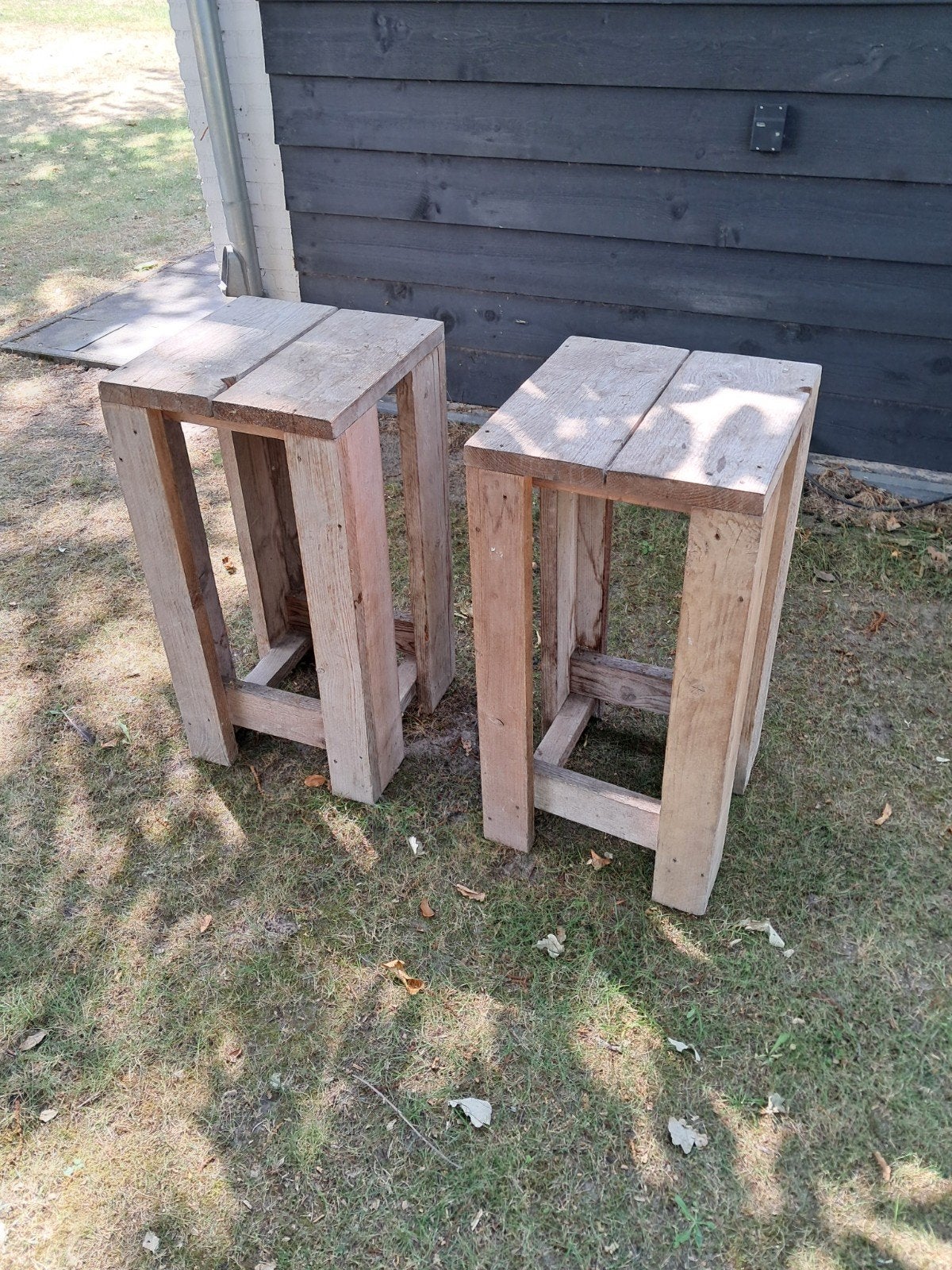Steigerhouten barkrukken, 5 krukken of meer, Ophalen, Gebruikt, 60 tot 90 cm