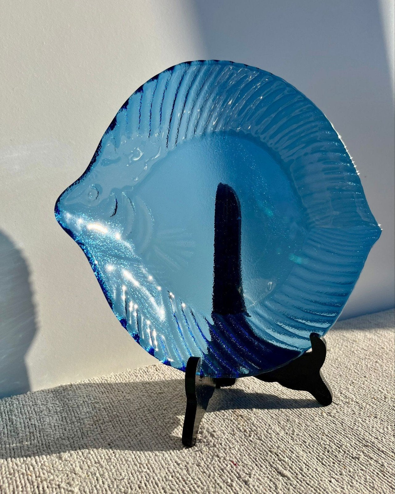 Vintage blauwe glazen visschaal tapas sushi, Huis en Inrichting, Ophalen of Verzenden, Glas, X, X